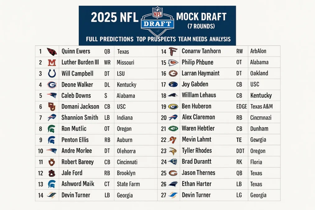 What is 2025 NFL Mock Draft (7 Rounds): Full Predictions Top Prospects Team Needs and Draft Analysis